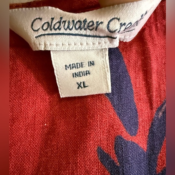 NWOT Coldwater Creek XL Midi 100% Linen‎ Dress Floral Cottagecore Lagenlook Boho - Picture 4 of 5